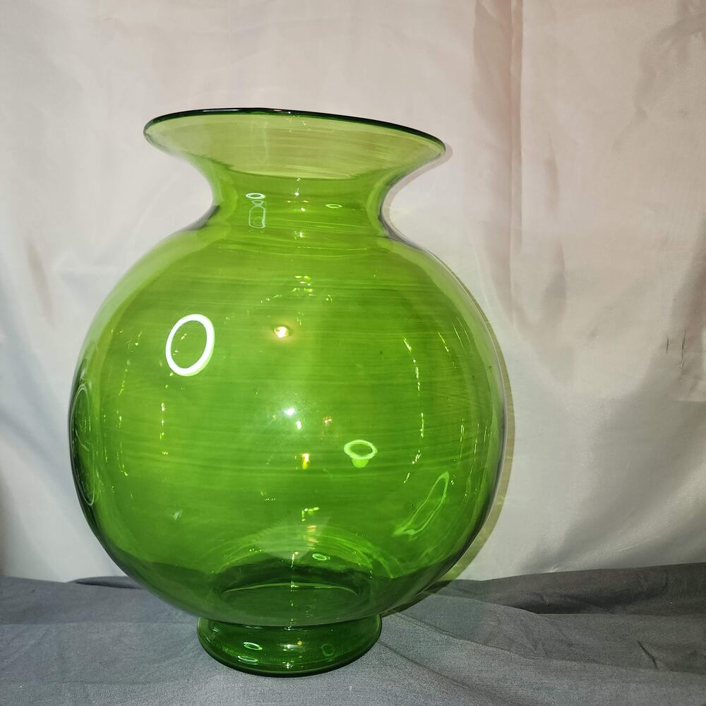 Large Green Glass Bubble Bowl Vase 14in tall, 39in in circumference. Very Unique